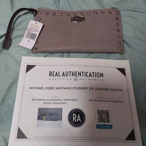 Michael Kors Saffiano Studded Zip Leather Clutch